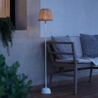 Bover Atticus P/114/R Outdoor Stehleuchte mit Akku - Weiß mit beigem Leuchtenschirm