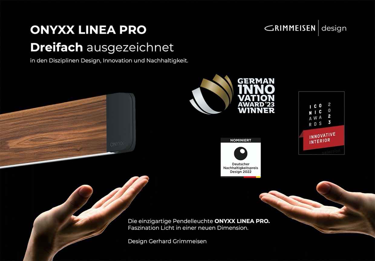 Awards und Auszeichnungen Grimmeisen Onyxx Linea Pro Pendelleuchte