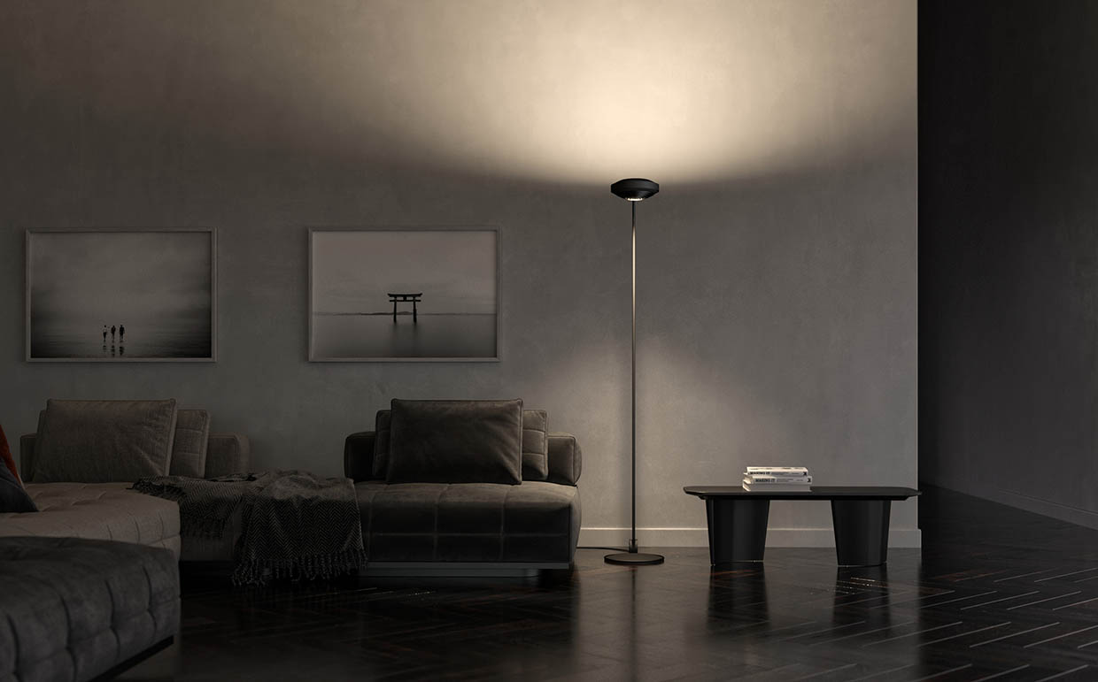 Wohnraumbeleuchtung mit Deckenfluter Elle von Lumina