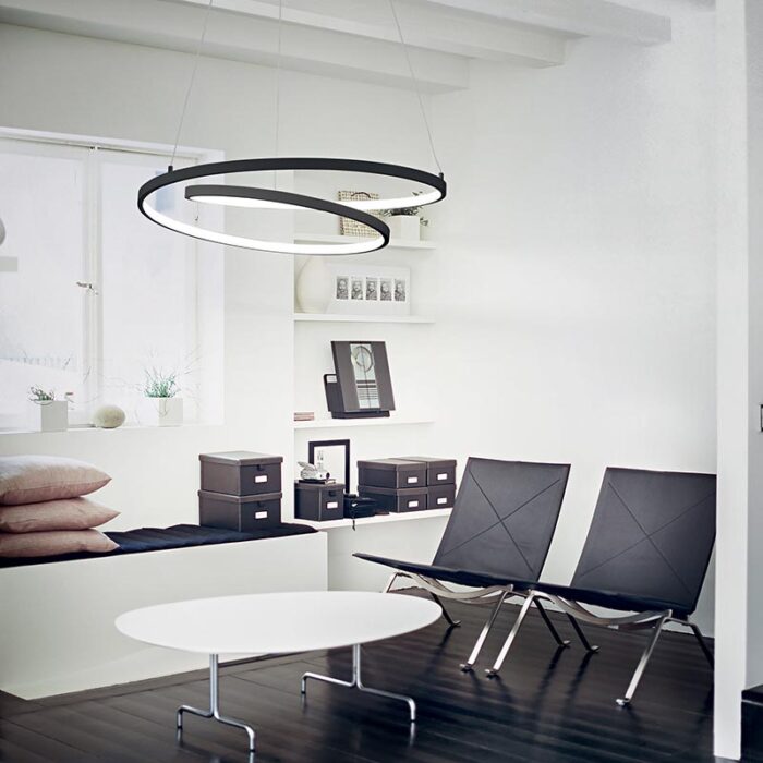 Ideal Lux Oz LED-Pendelleuchte Ø 80 cm Schwarz Ambiente