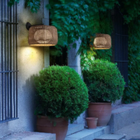 Bover Fora A LED-Wandleuchte Outdoor Rattan Braun zur Fassaden Beleuchtung