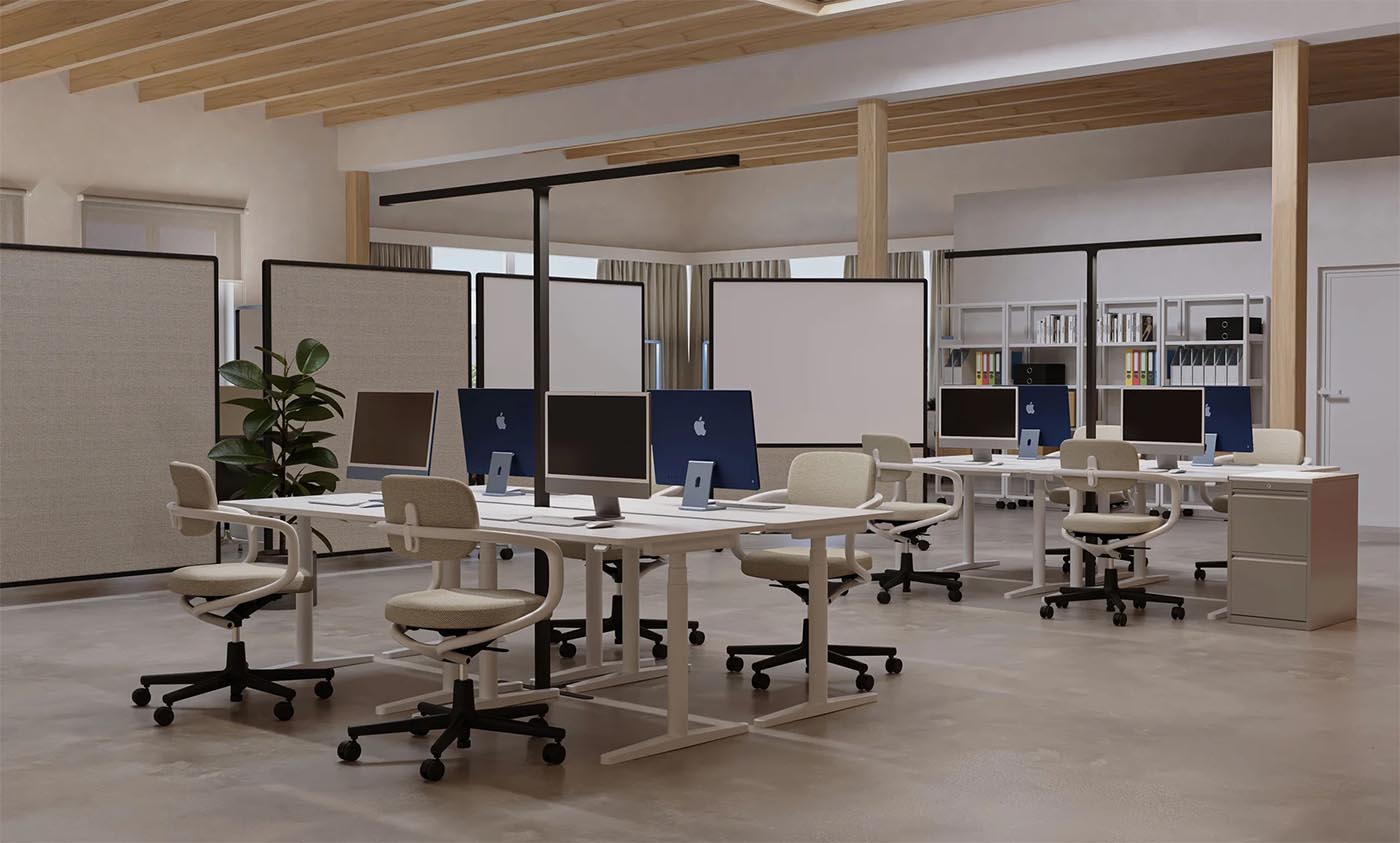 Grau Team Cowork Stehleuchte im Officeumfeld