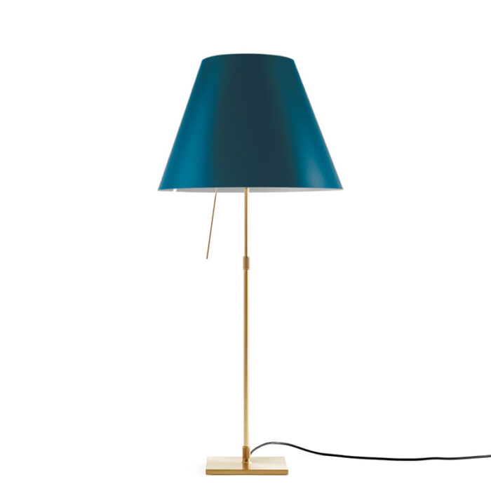 Luceplan Costanza Tischleuchte Messing mit Dimmer Petrolblau