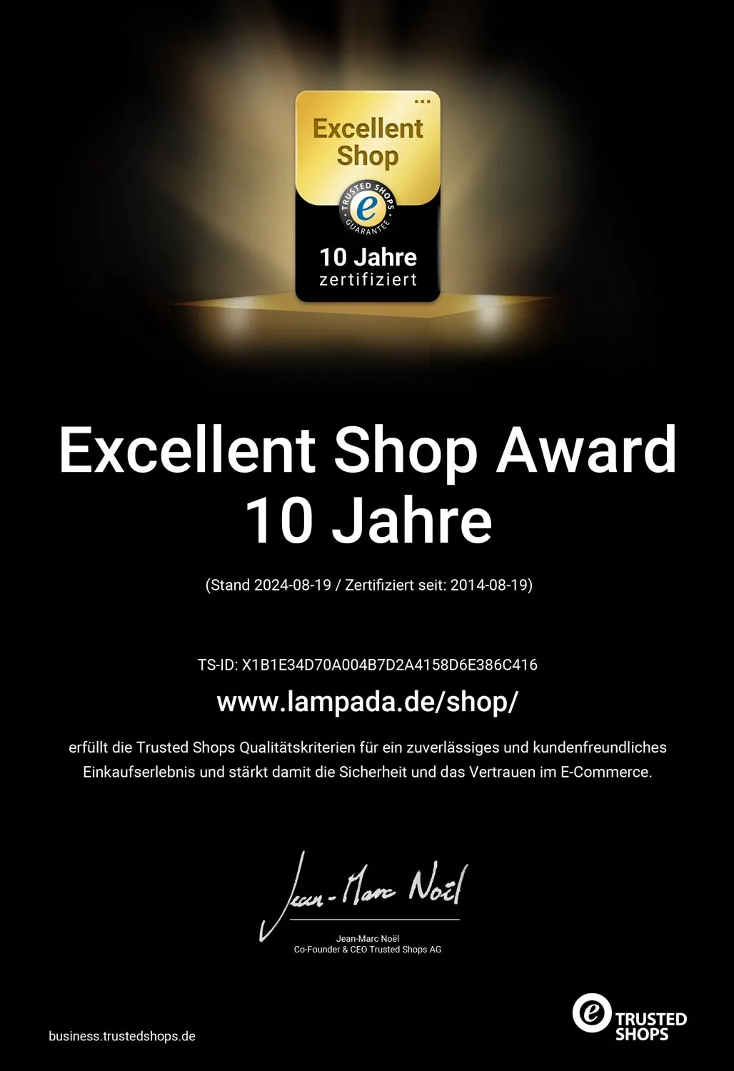 Trusted Shop Award 10 Jahre