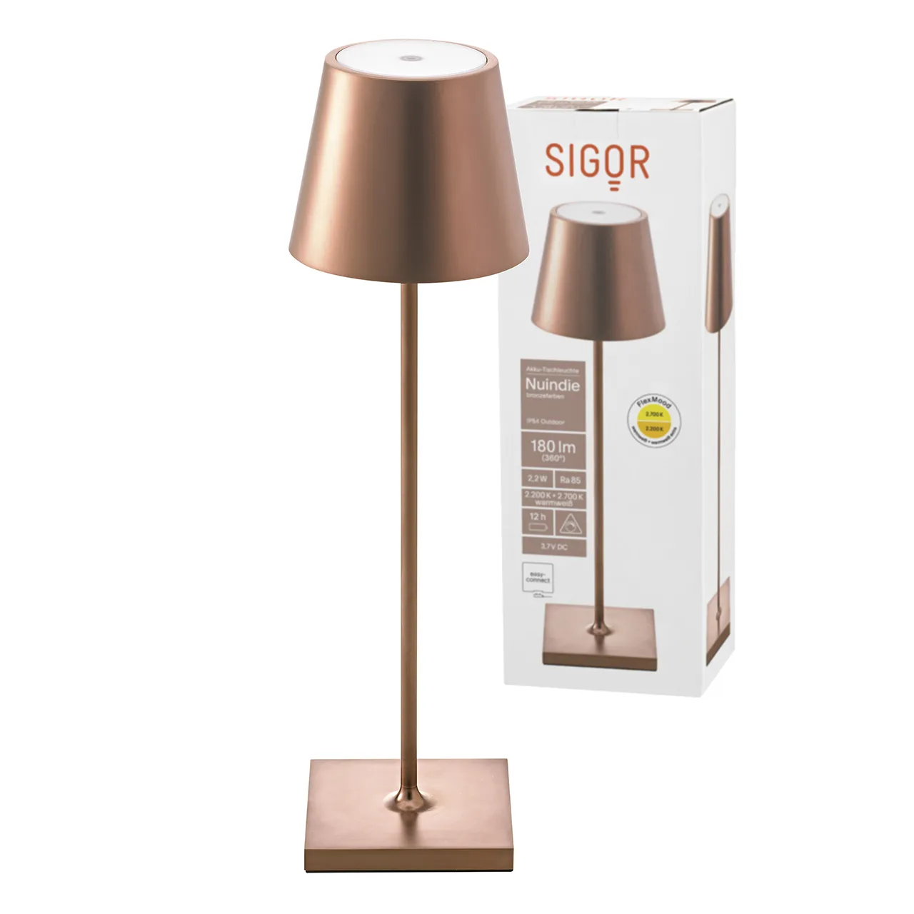 Sigor Nuindie LED-Akku Tischleuchte bronzefarben – Bild 2