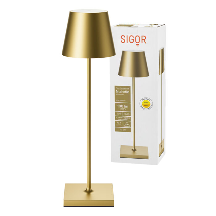 Sigor Nuindie LED-Akku Tischleuchte goldfarben USB-C – Bild 2