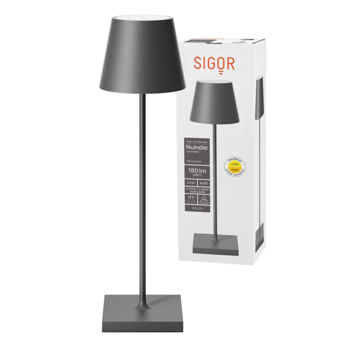 Sigor Nuindie LED-Akku Tischleuchte graphitgrau USB-C – Bild 2