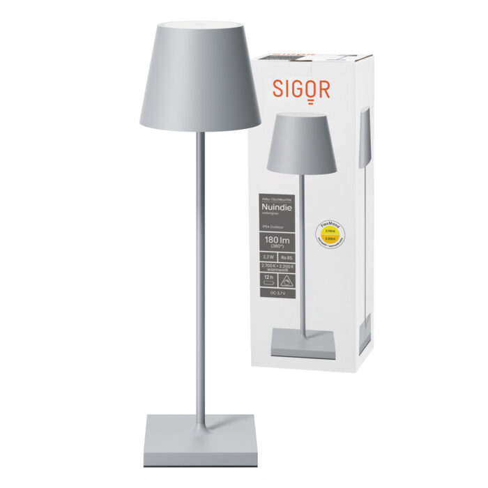 Sigor Nuindie LED-Akku Tischleuchte nebelgrau USB-C – Bild 2