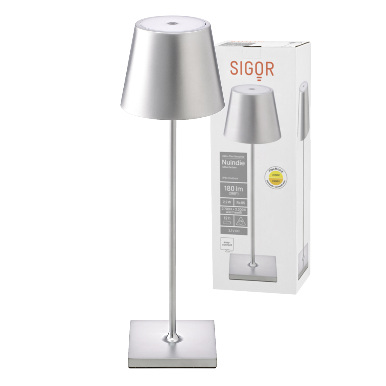 Sigor Nuindie LED-Akku Tischleuchte silberfarben – Bild 2