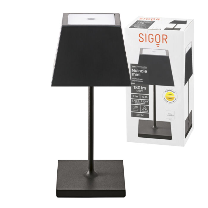 Sigor Nuindie Mini Akku Tischleuchte eckig nachtschwarz – Bild 2