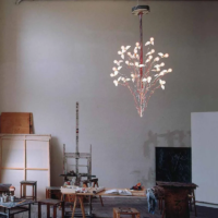 Birds Birds Birds Pendelleuchte von Ingo Maurer in einem Künstleratelier mit Staffelei und Malutensilien