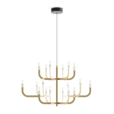 Luceplan J-us Single Suspension Kronleuchter 18-flammig Gold satiniert