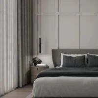 Estiluz Flow 3735S Pendelleuchte Schwarz neben dem Bett im Schlafzimmer