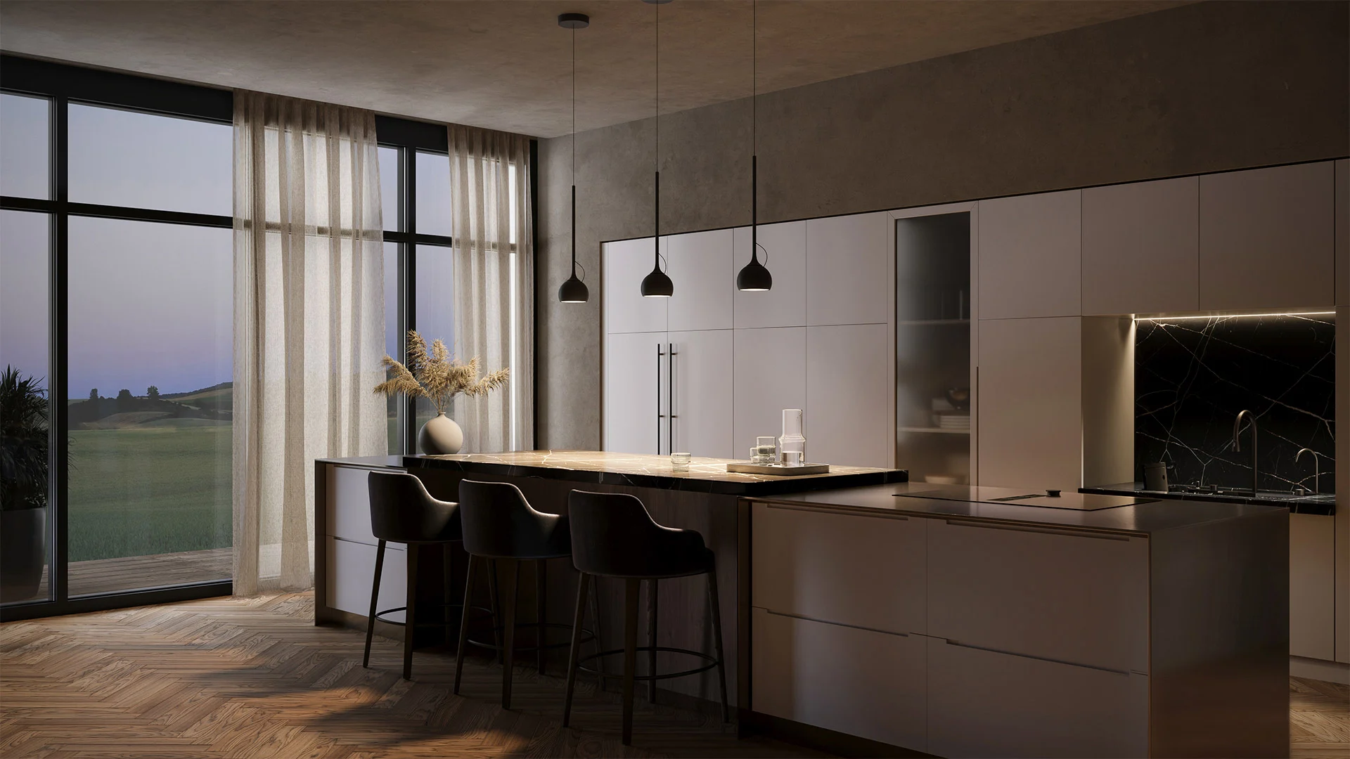 Kochinsel beleuchten mit Ixa Penelleuchten von Artemide