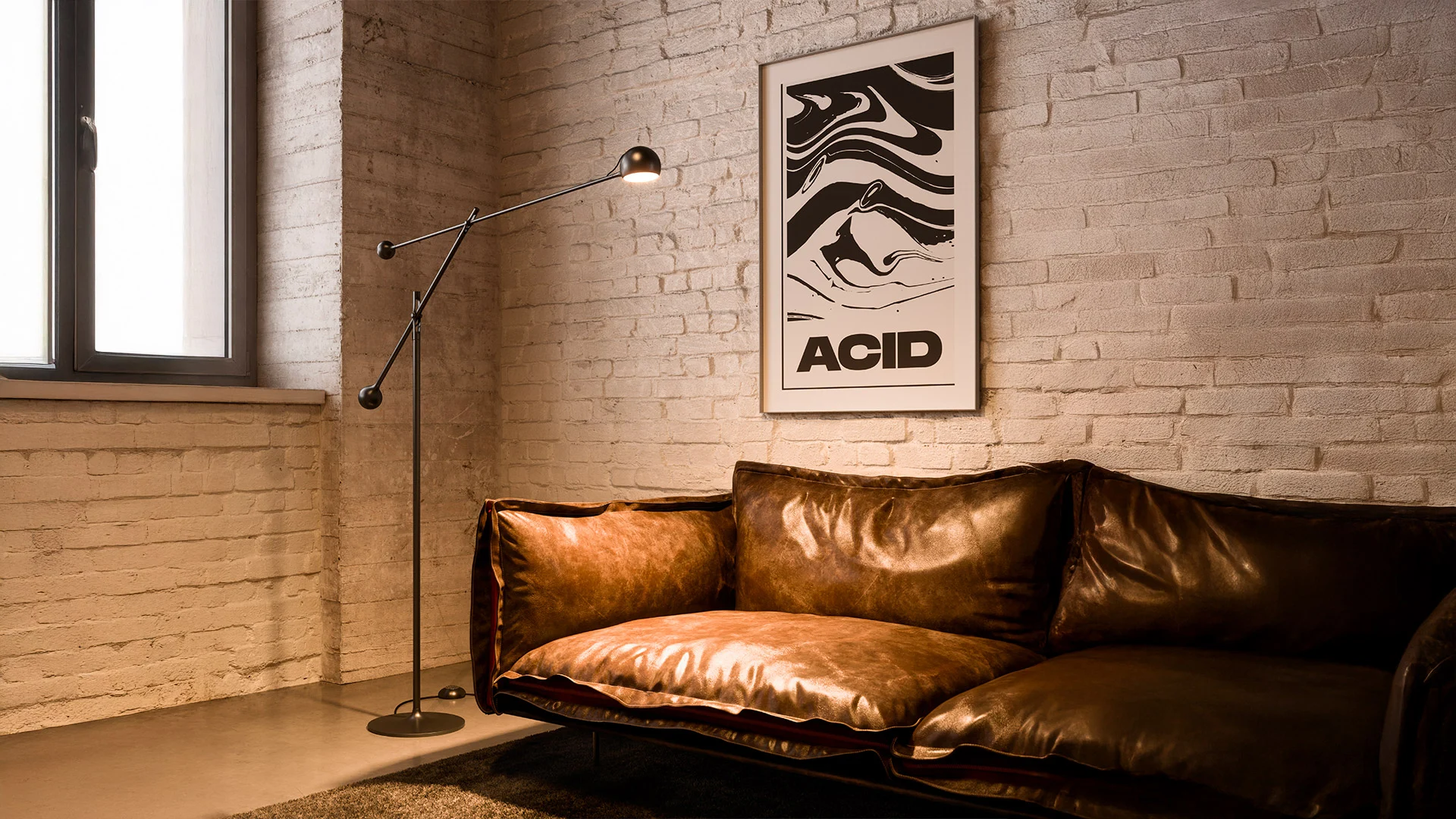 Ixa Stehleuchte von Artemide neben einem Sofa