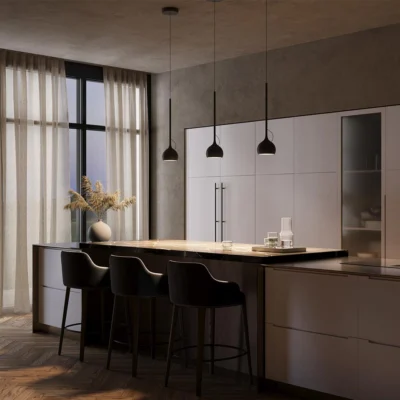 Artemide Ixa XL LED-Pendelleuchte über der Kochsinel